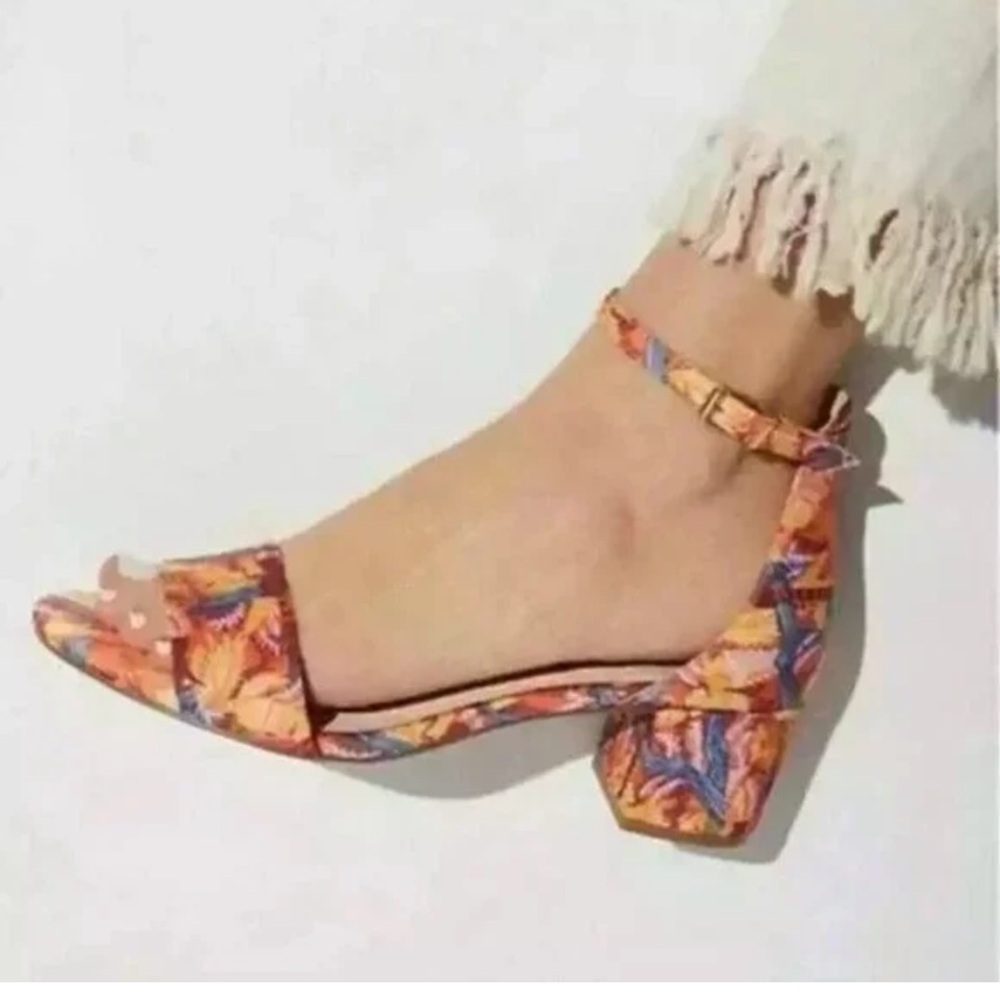 FREE PEOPLE Marigold Block Heel Sandal In Orange Combo Size EU 38/US7.5